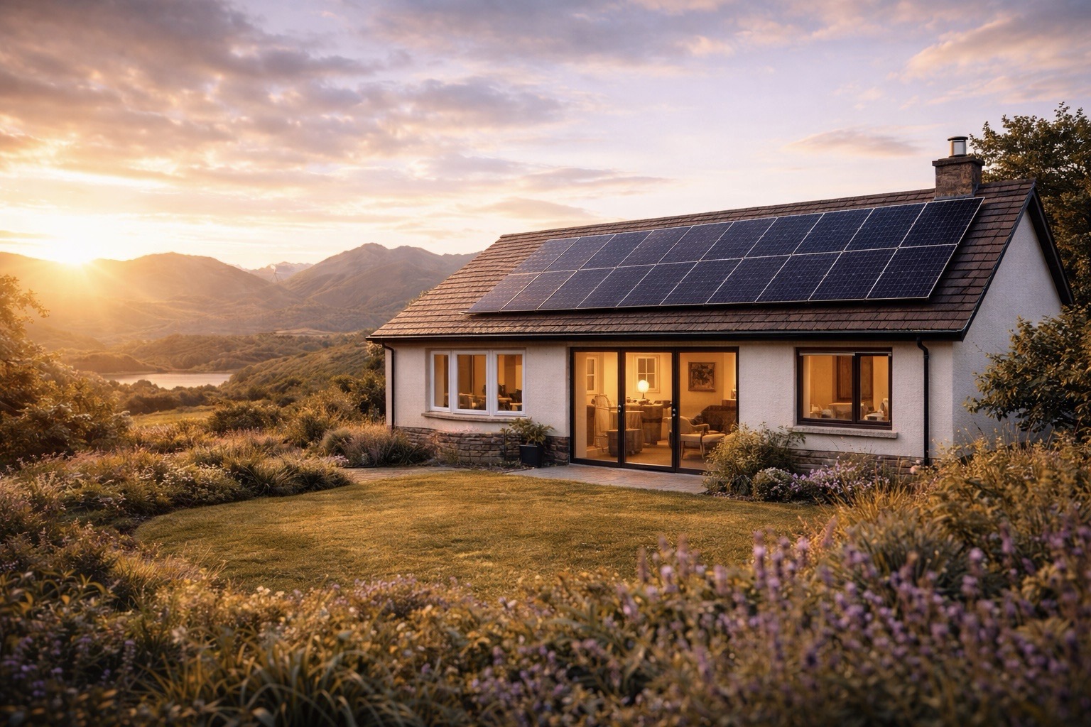 Customer solar panel and battery installation on a Scottish bungalow with verified five star reviews